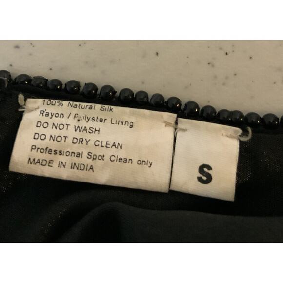 Sweelo Vintage 100% Natural Silk Black Iridescent Beaded Blouse Size Small - Picture 11 of 14